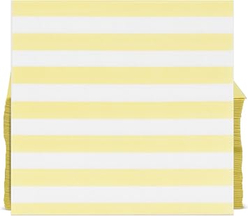 Yellow Striped Cocktail Napkins 100 Pack, 3 Ply Disposable Beverage Napkins for Baby Shower Birthday Party Decor