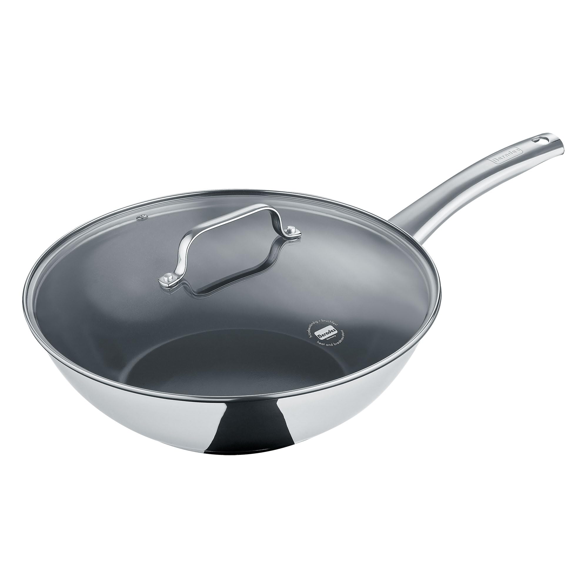 Berndes Wokpfanne 30 cm mit Glasdeckel – Edelstahlpfanne mit Versiegelung – Induktion & allherdtauglich – PFAS- und PFOA-frei – antihaftbeschichtet -backofengeeignet