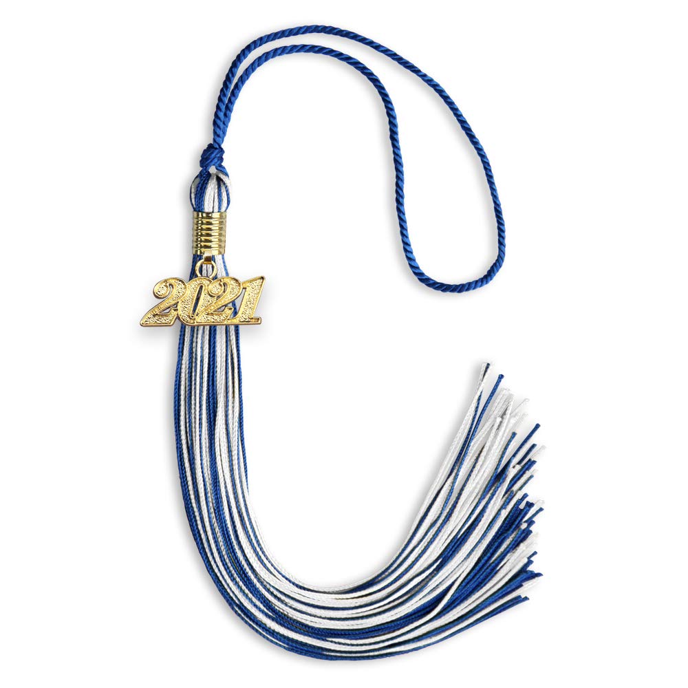 Endea Graduation Mixed Double Color Tassel with Gold Date Drop (Royal Blue/White, 2021)