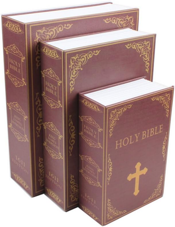 Secret Book Hidden Security Safe Lock Cash Money Jewellery Locker Box Open by Key S/M/L (M, HOLY BIBLE)