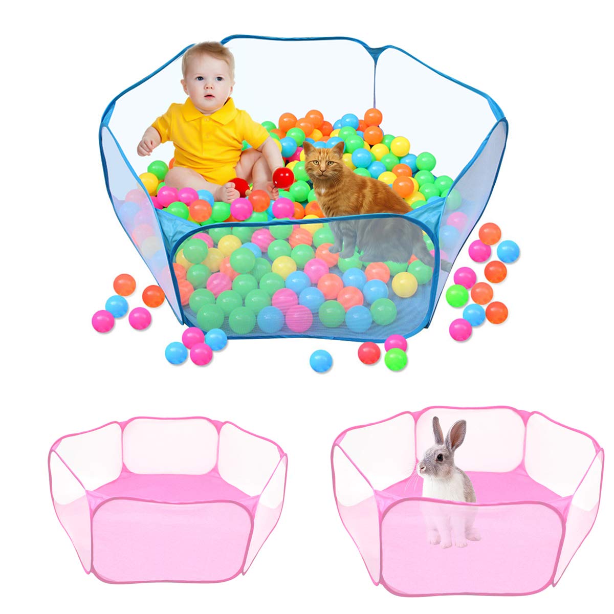 Loopstal voor kleine dieren, opvouwbare kooi, tent ademend en transparant, oefenhek voor cavia's, guinea pig, hamsters, chinchilla's, konijnen, puppy's (zwart