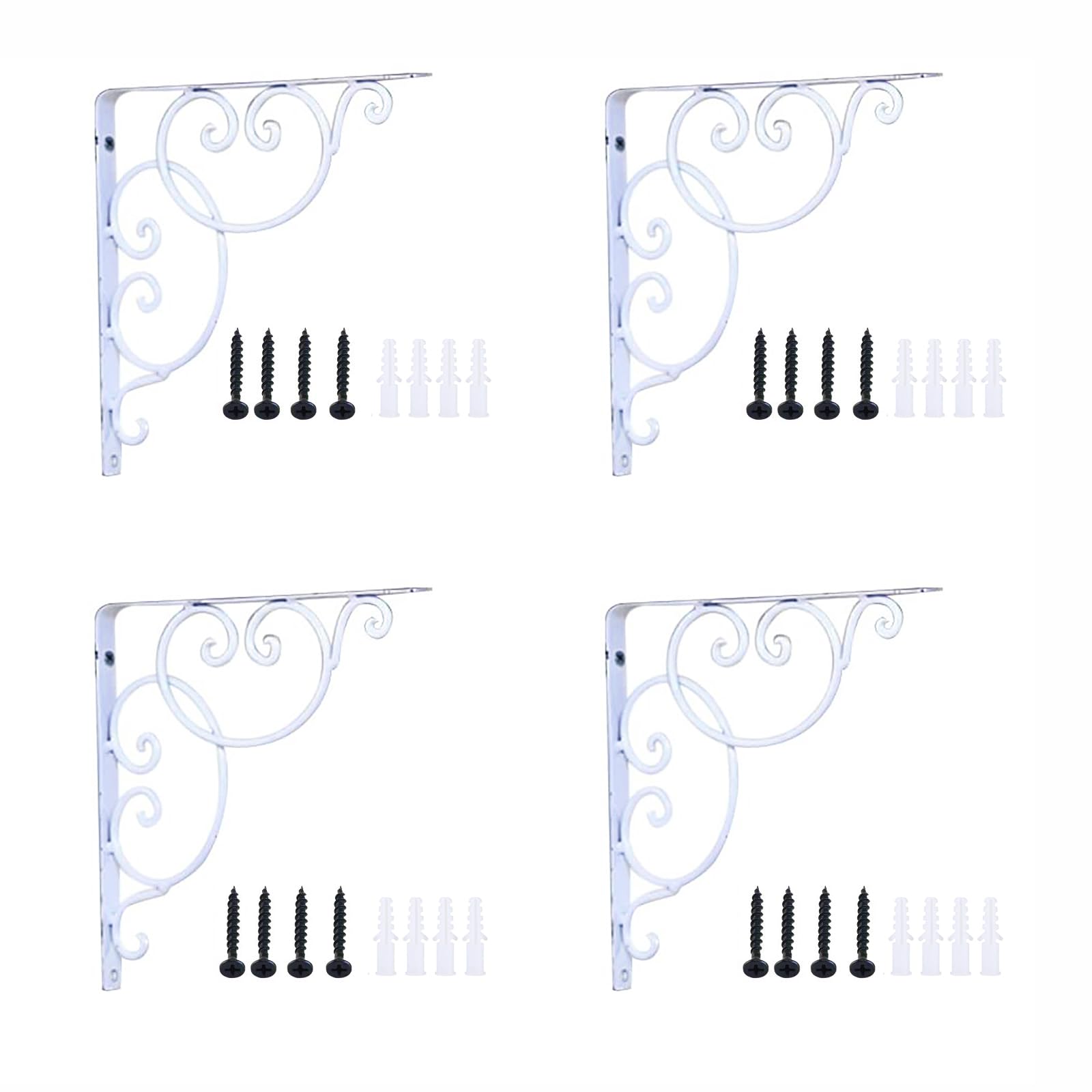 Soportes para Estantes de Montaje en Pared, 4 Escuadras para Estanterias Metalicas, Soportes de Ángulo Resistentes, Escuadras para Estanterias Blancas en Forma de L con Tornillos, para Baldas Estante