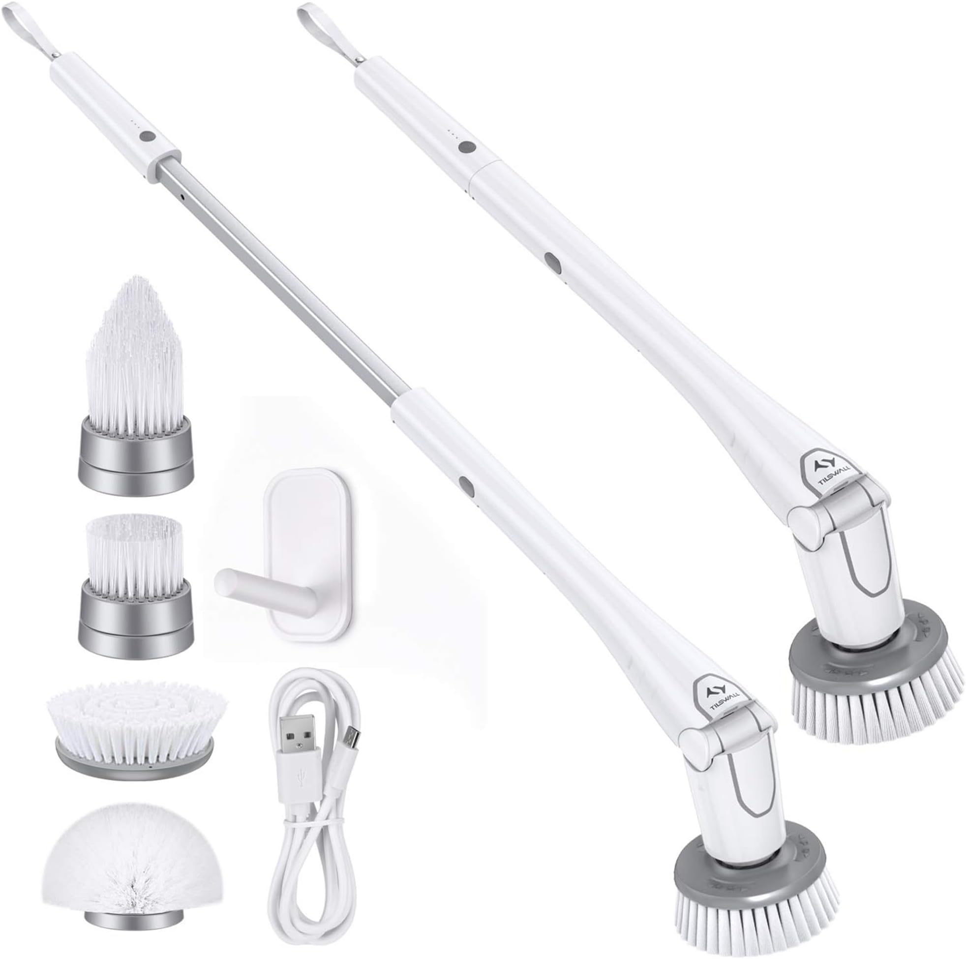 Tilswall Cordless Electric Spin Scrubber - IPX7 Waterproof Cleaning Brush with 180Min Runtime & 43" Extendable Handle, Ideal Gift for Home/Bathroom/Car (Includes 4 Brush Heads)