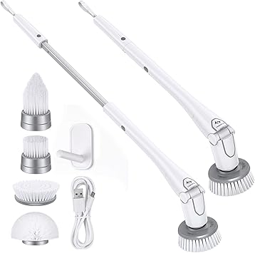 Tilswall Cordless Electric Spin Scrubber - IPX7 Waterproof Cleaning Brush with 180Min Runtime & 43" Extendable Handle, Ideal Gift for Home/Bathroom/Car (Includes 4 Brush Heads)
