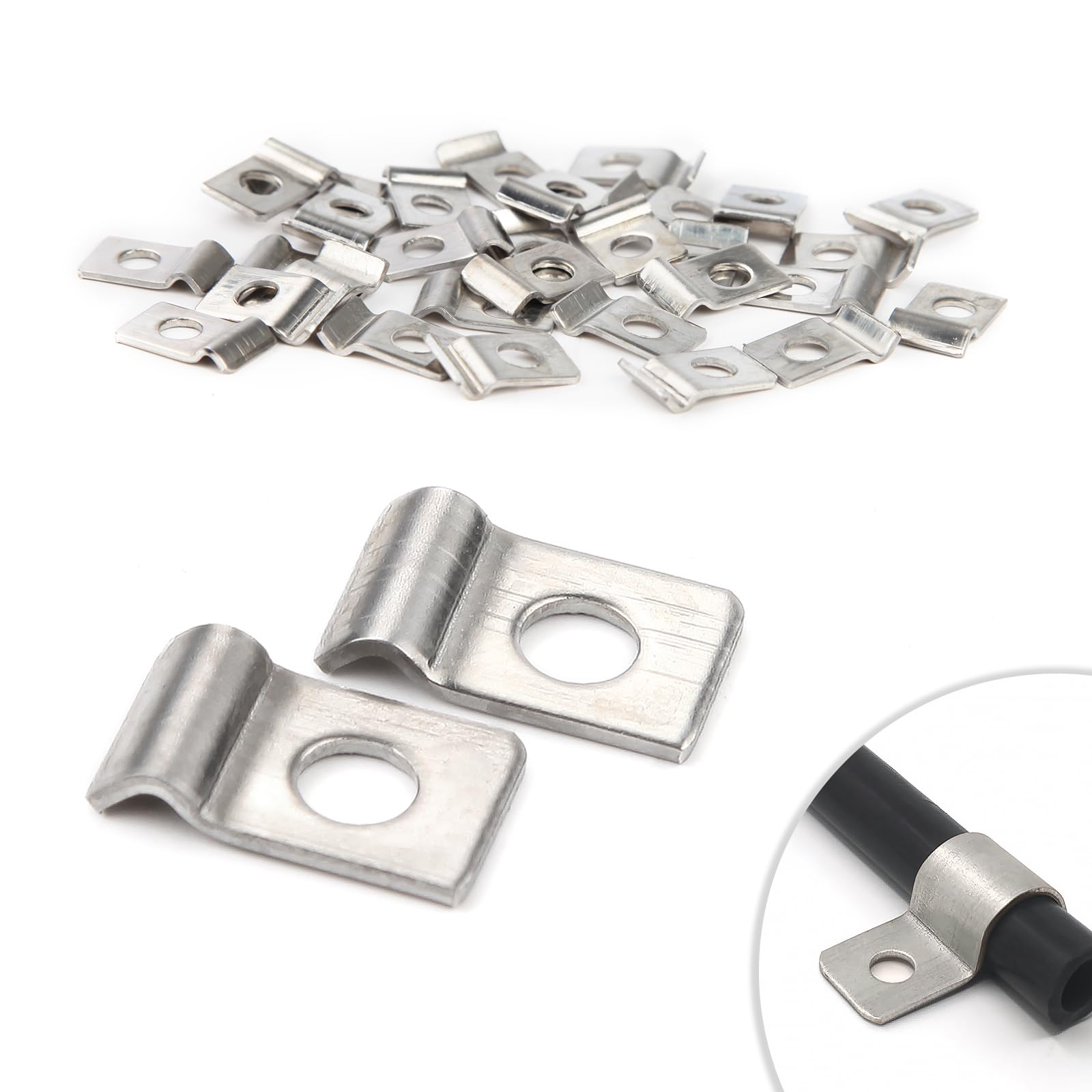 30 Stück Kabelschellen Metall Rohrschellen 2mm Befestigungsschelle V2A Edelstahl 304 Einzelloch U-Rohrschellen Rohrbefestigung für Ø 2-3mm Kabel Wasserrohre Unterputz Installation