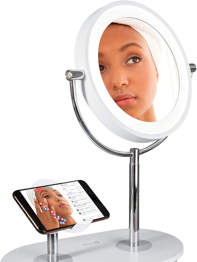 OttLite Natural Daylight LED Makeup Mirror, 1x/5x Magnification with QI Wireless Charger & USB