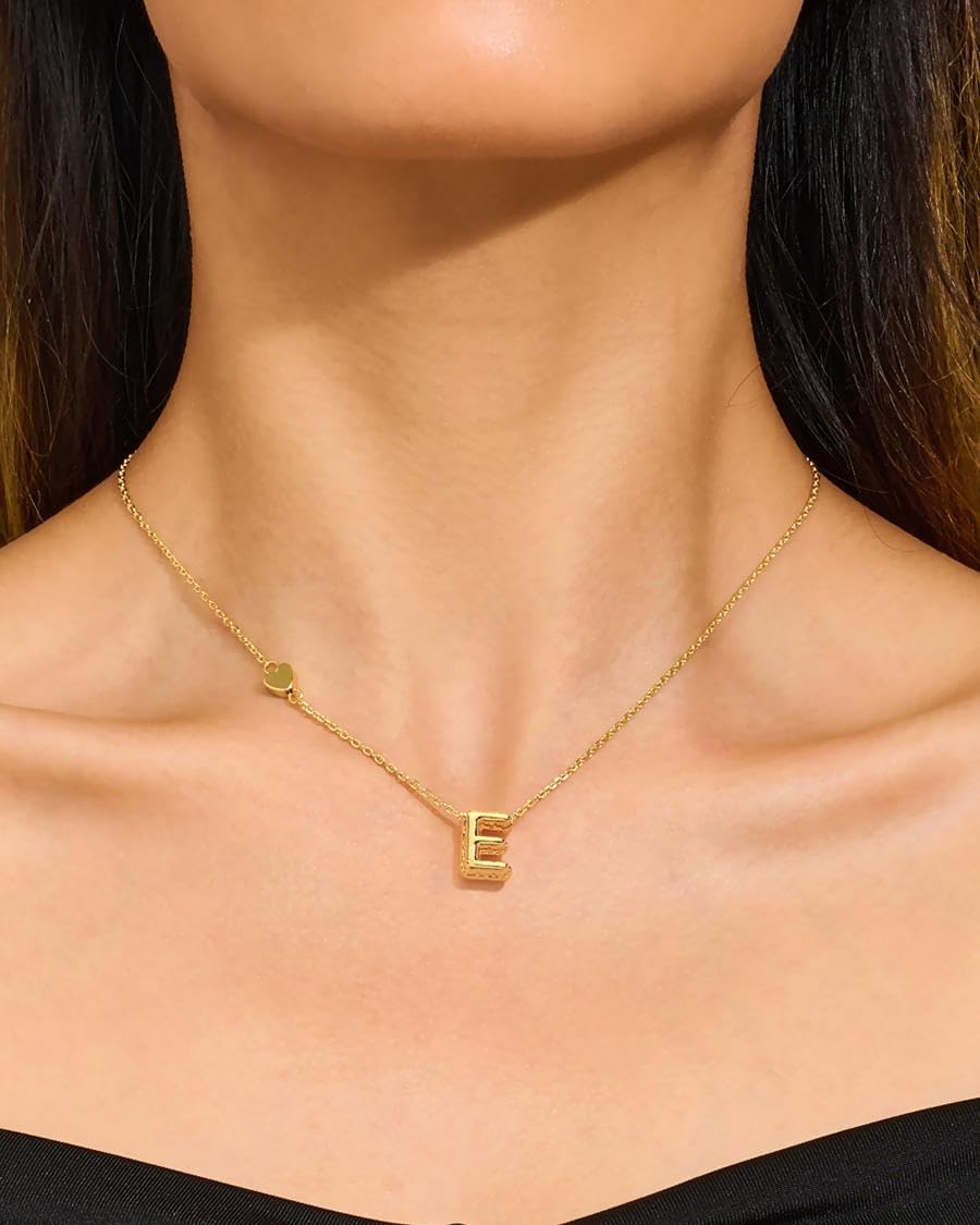 Gold Initial Necklaces for Women With a Cute Heart Charm Personalized Alphabet A-Z Bubble Letter Necklaces Gift - Image 3