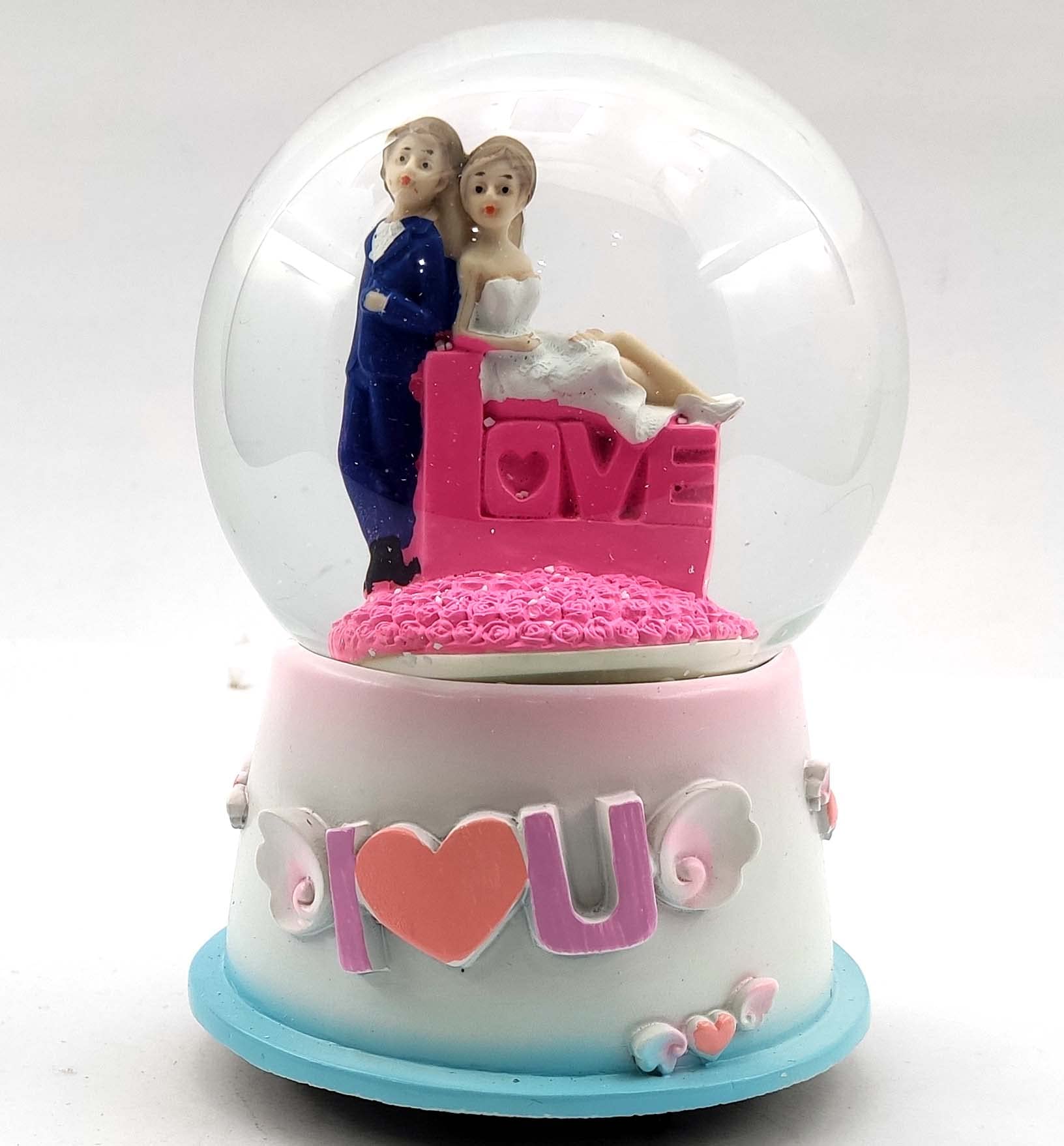 RedRoss Snow Globe | I Love U | Flakes | Magical | Polyresin | Ting Ting Musical | Rotating |17cm | No Battery Needed