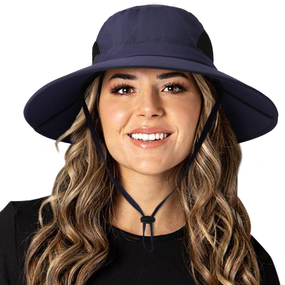 DRESHOW Women Sun Hat Wide Brim Outdoor UV Protection Summer Hats Foldable Mesh Beach Fishing Bucket Cap