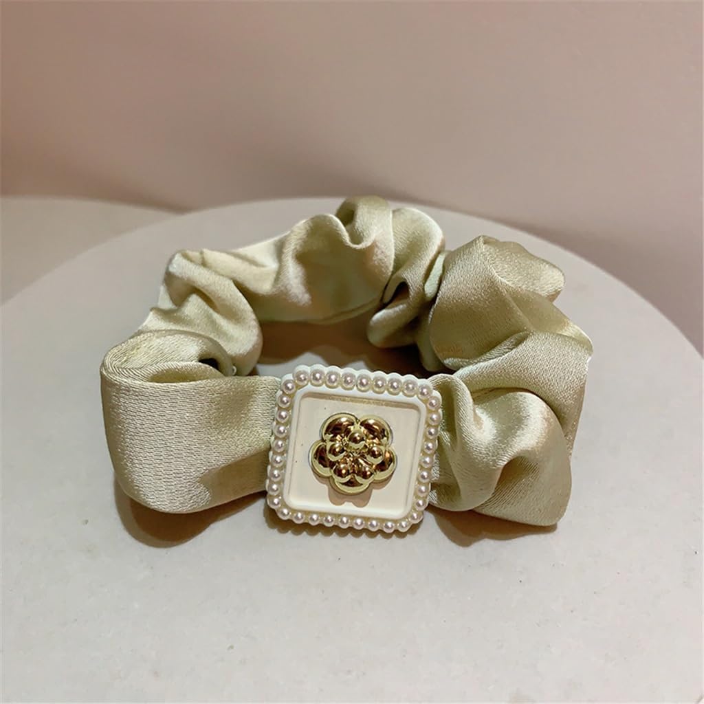 Retro Hair Ornaments Square Board Pearl Camellia Decoration Tied Skin Band Rope