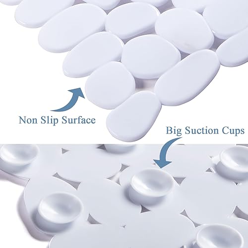 Miniatura 4 de Webos Alfombrilla de ducha antideslizante alfombrilla de baño extragrande con diseño de guijarros para niños, ancianos, antideslizante con orificios