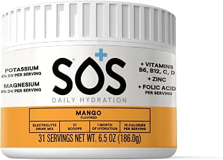 SOS Hydration Electrolyte Drink Mix (31 Servings) – Low Sugar, 15 Calorie, Keto-Friendly & Rapid Rehydration (31 Servings, Mango)