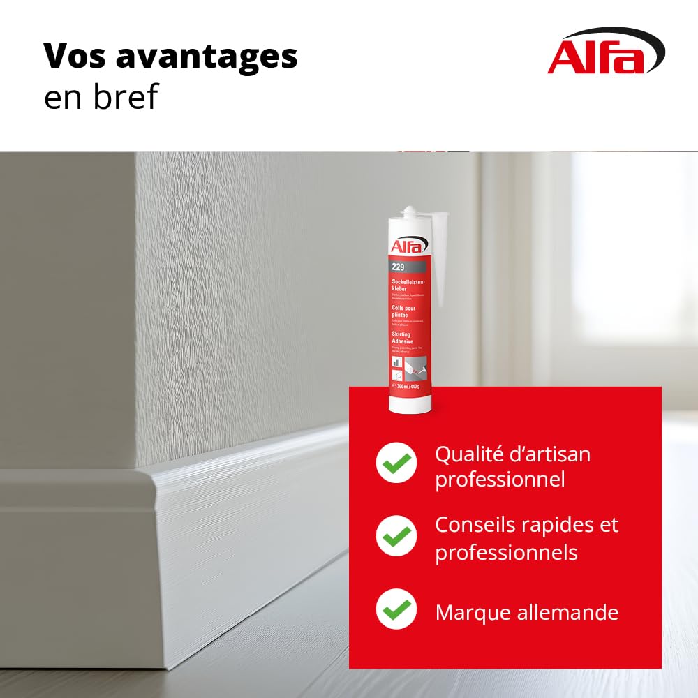 Alfa Colle pour plinthes – Fixation extrême 130 kg/m² – 4 pièces