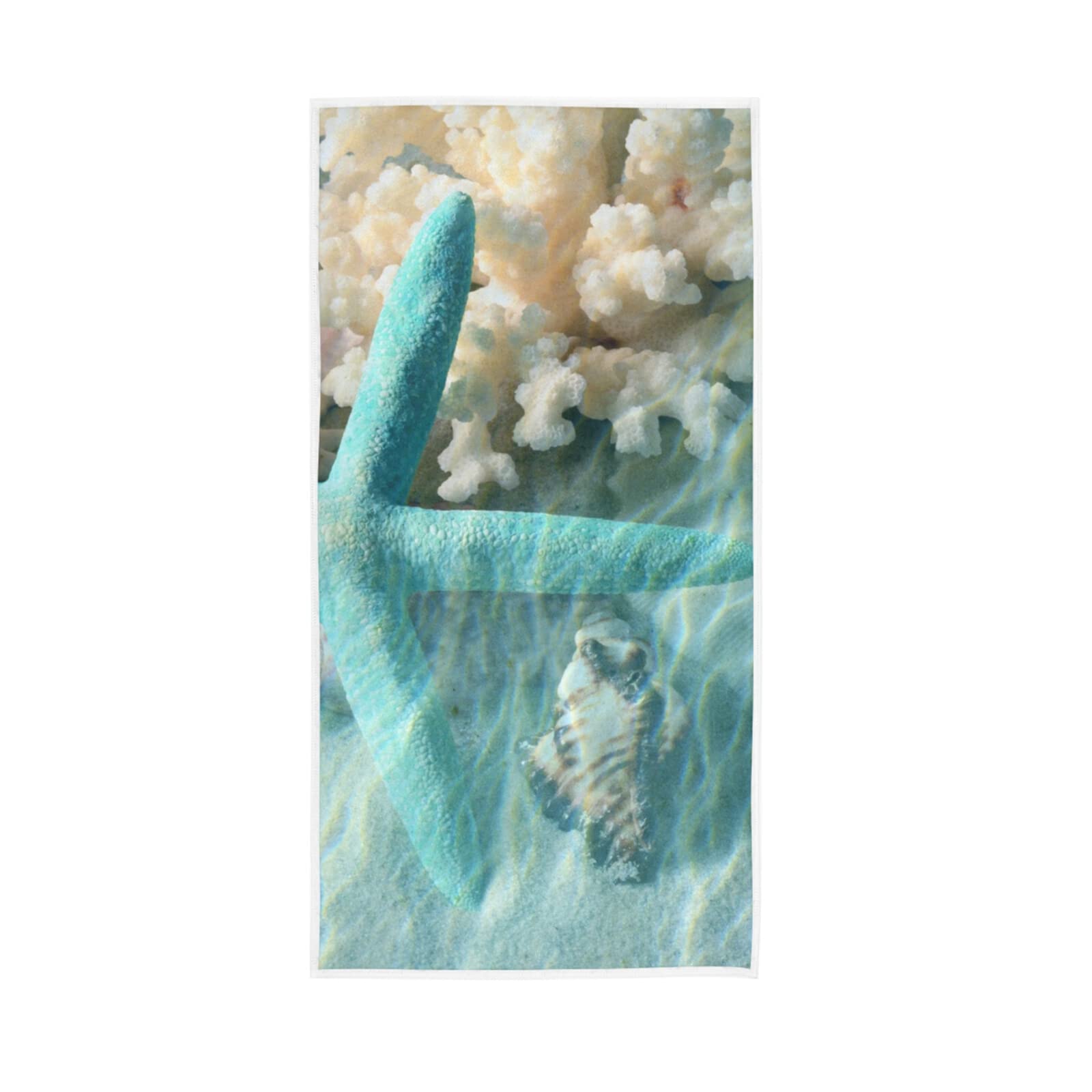 HUYGD Turquoise Seashell and Starfish on The Summer Beach in Sea Water Soft Hand Bath Towel 30" x 15" Thin Fast Drying Absorbent Soft Towels for Kitchen Gym Spa Hotel Beach