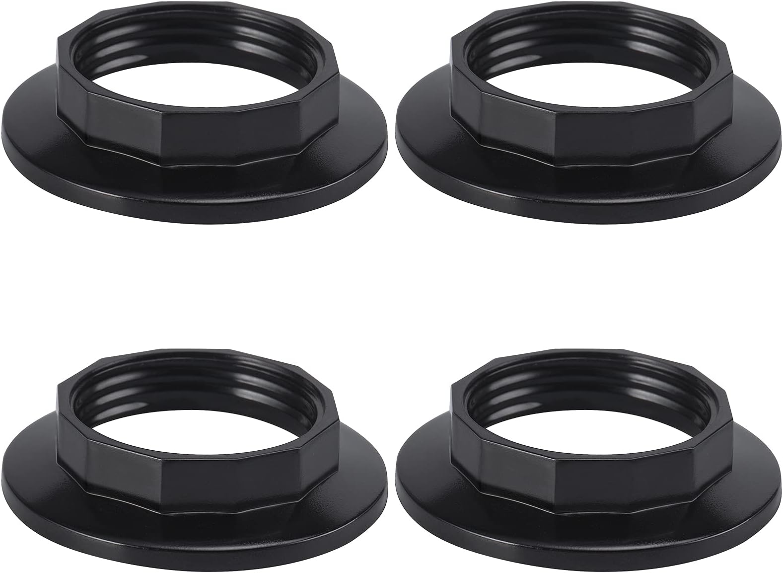 DiCUNO E12 Lamp Shade Collar Rings, E12 E14 Threaded Candelabra Base, Retainer Lock Socket Replacement, C7 Small Night Light Holder, Inside Diameter 1.1 inches (28mm), Black, 4-Pack