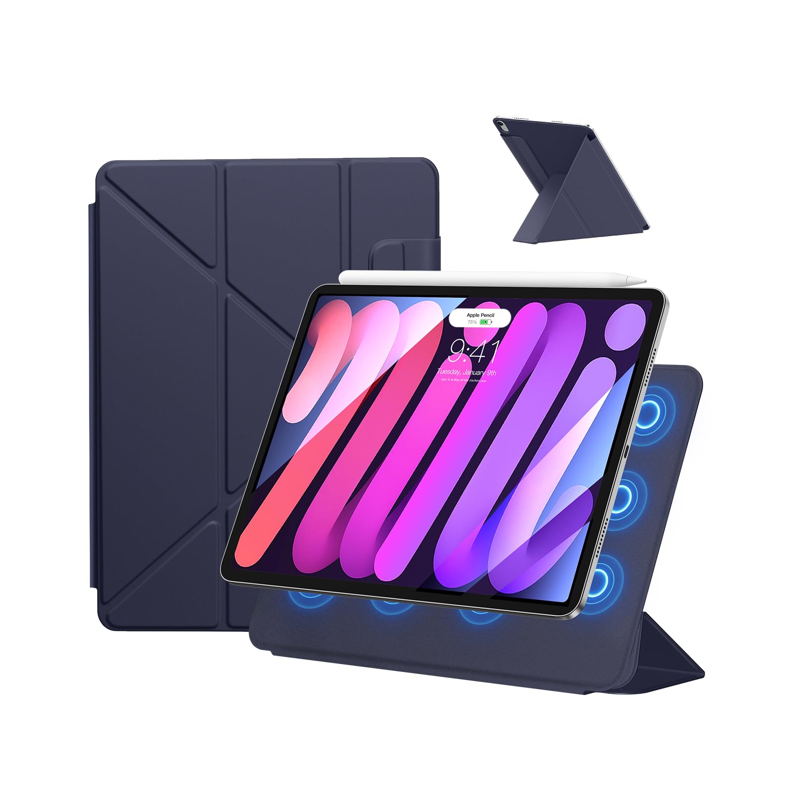 SANDUODD iPad mini7 ケース(A17 Pro、2024) iPad mini 第7/6世代 ケース (2024/2021) 8.3インチ ケース 強力マグネット吸着 横置&縦置 角度調整可能 三角形スタンド 安定感 Pencil Pro/USB-C対応 超スリム 極薄 軽量 耐久性保護カバー(ネイビー)