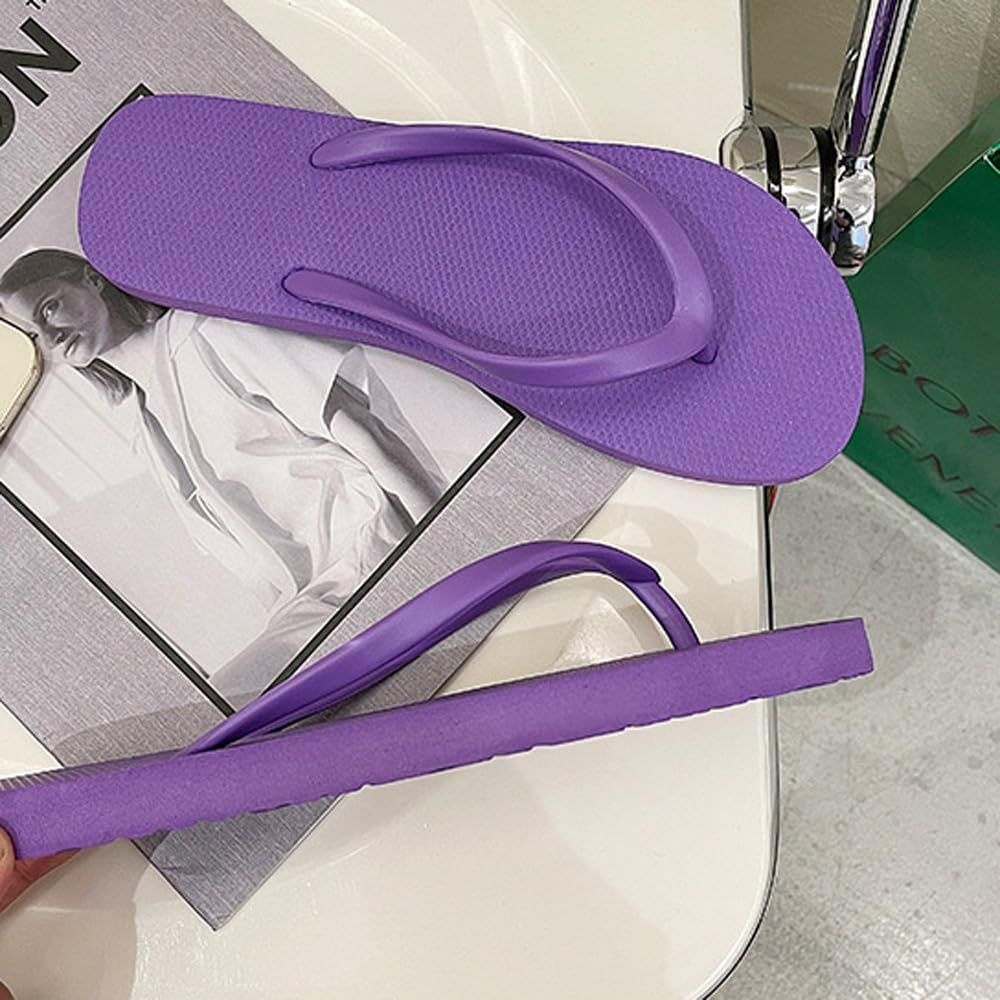 Slim Flip Flops for Women, Ladies Shower Slippers Flat Sandals for Summer Bathroom Beach Pool, Ultra Lightweight Basic Thongs Rubber Soft Slide Slip-on Shoes - Image 3
