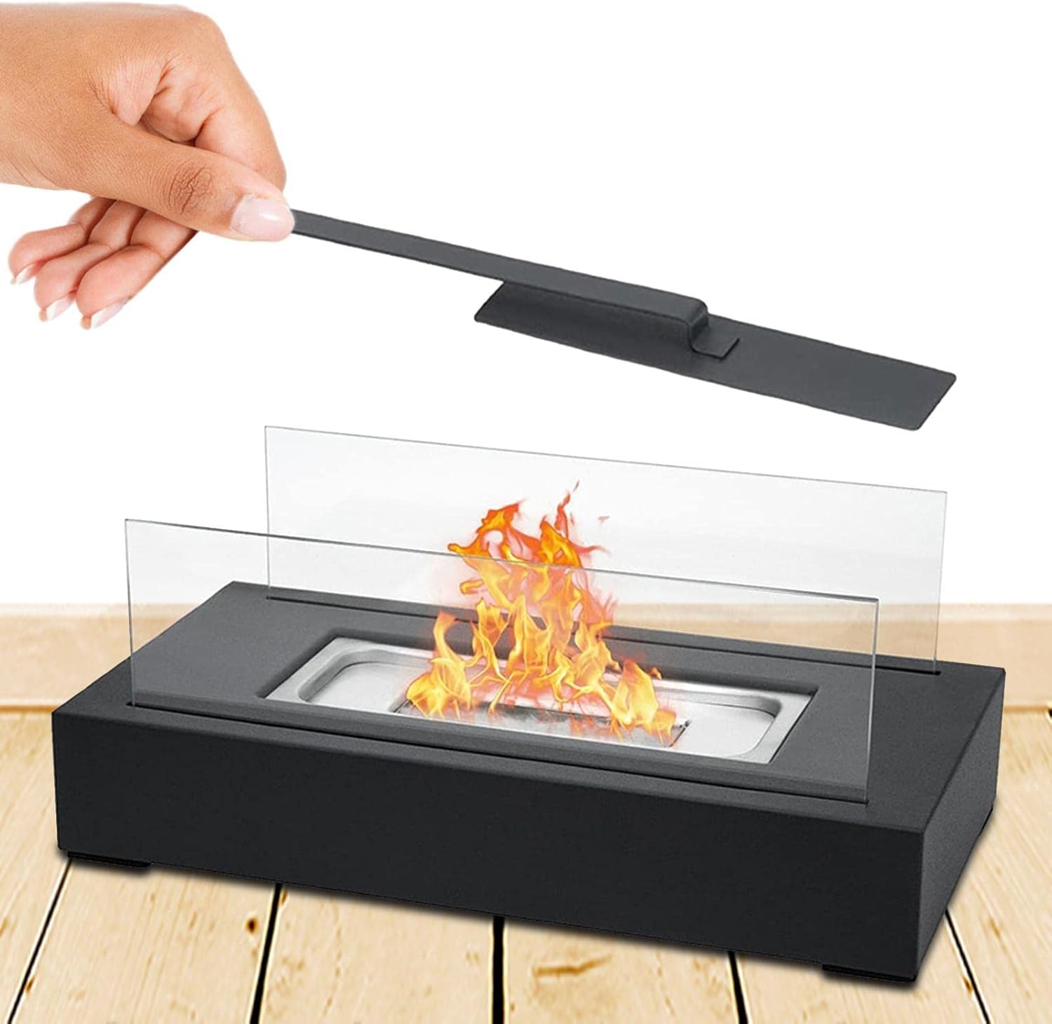 PIGMANA Table Fire Pit, Rectangular Fire Pit with Table Top, Small Fire