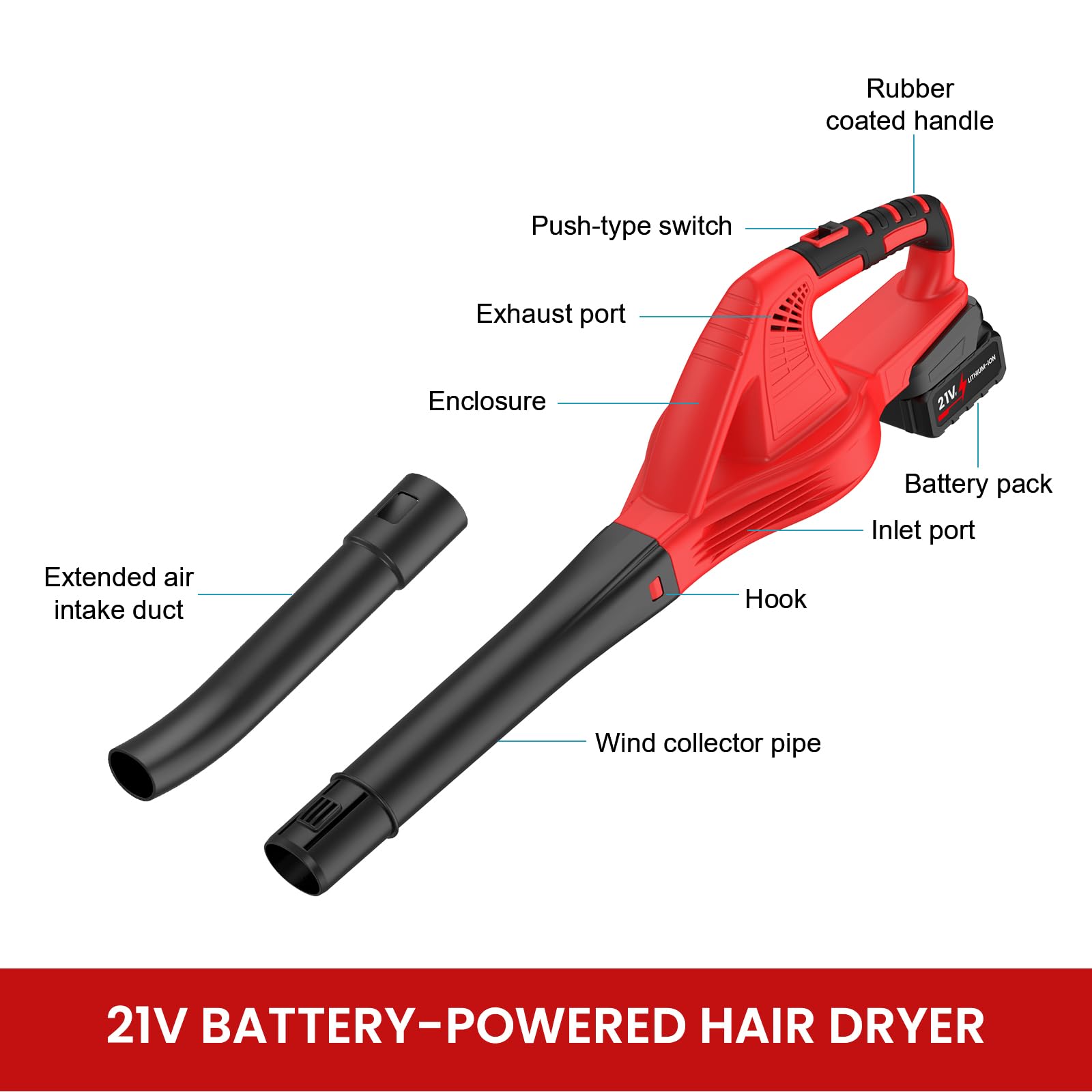 Soplador de batería de 210 km/h, soplador de hojas con batería de 2 × 4,0 Ah, 800 W, 2 modos de velocidad, soplador de hojas para jardín y eliminación de polvo