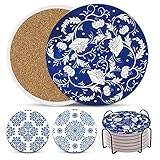 Einzigartiges blaues und weißes Porzellan-Muster, eleganter chinesischer Stil, ein Set von schillernden Untersetzern.