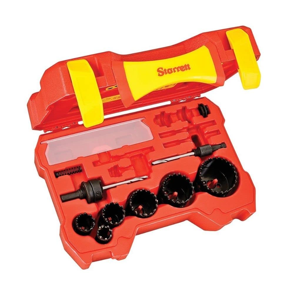 Starrett Carbide Tipped Electricians Kit, 6 Hole Saws and 4 Accessories for Wood, PVC and Fiberglass - Conventional High Speed Steel Teeth, Carry Case Included - KCT06041-N