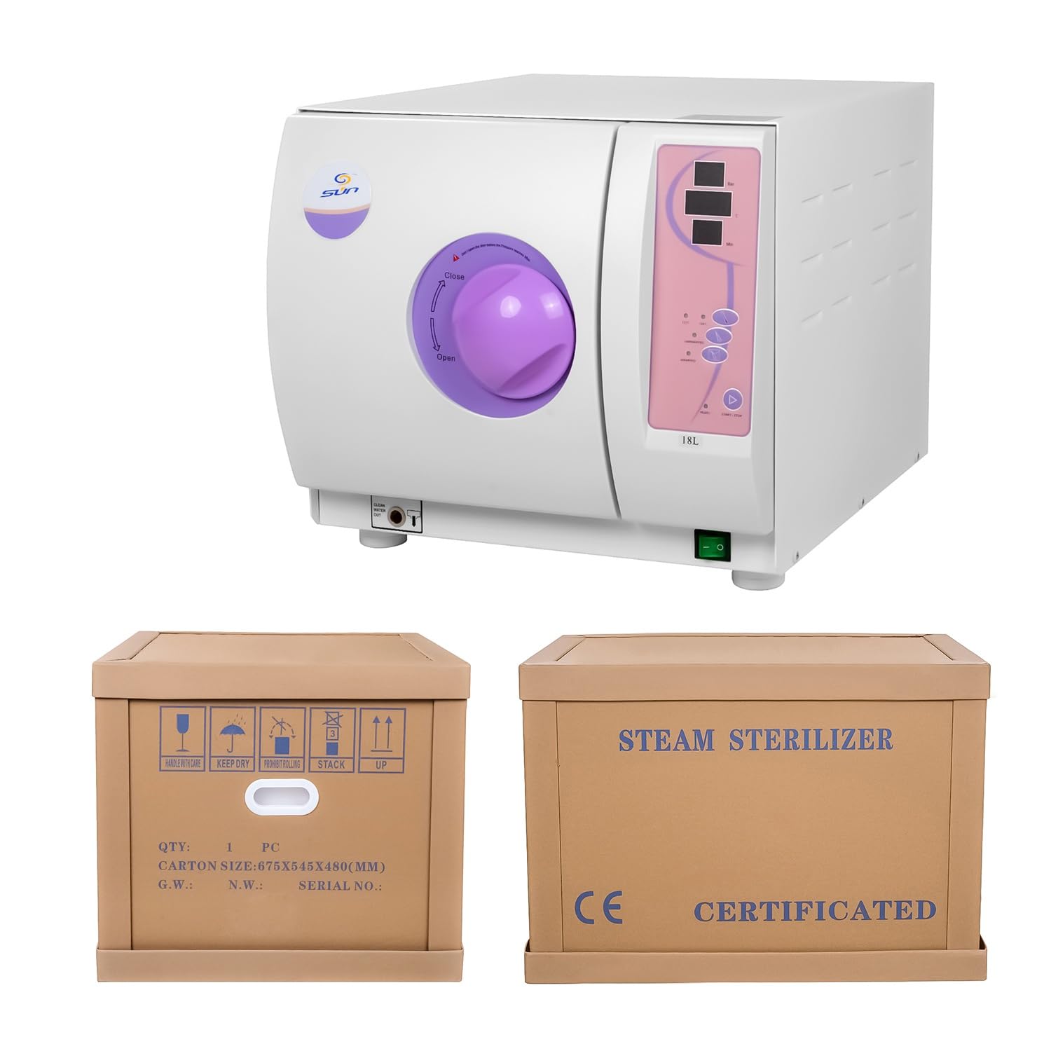 USA 750VA Class N Stainless Steel Autoclave High Pressure-Temperature,18L (19QT) Autoclave LED Steam Sterilizer Sterilization Automatically