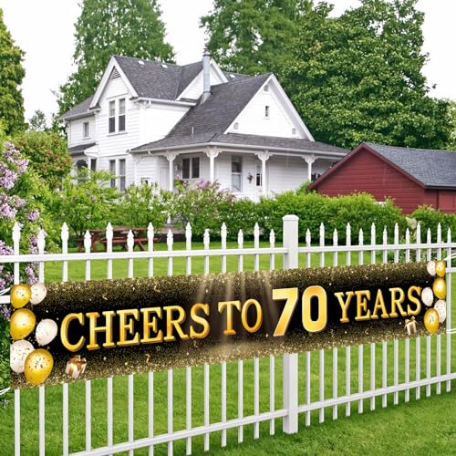 Image of TZSS Black & Gold 70th Birthday Banner Decorations - Extra Large 118 inchx20 inch Reusable Yard Sign for Men & Women, Over The Hill Party Decor Indoor Outdoor, Platinum Jubilee Celebration
