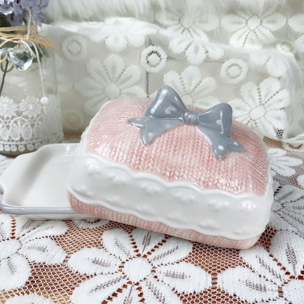 キッチンツール バターボックス スクエア ピンク セラミック 蓋付き レストラン ホテル キッチン用品