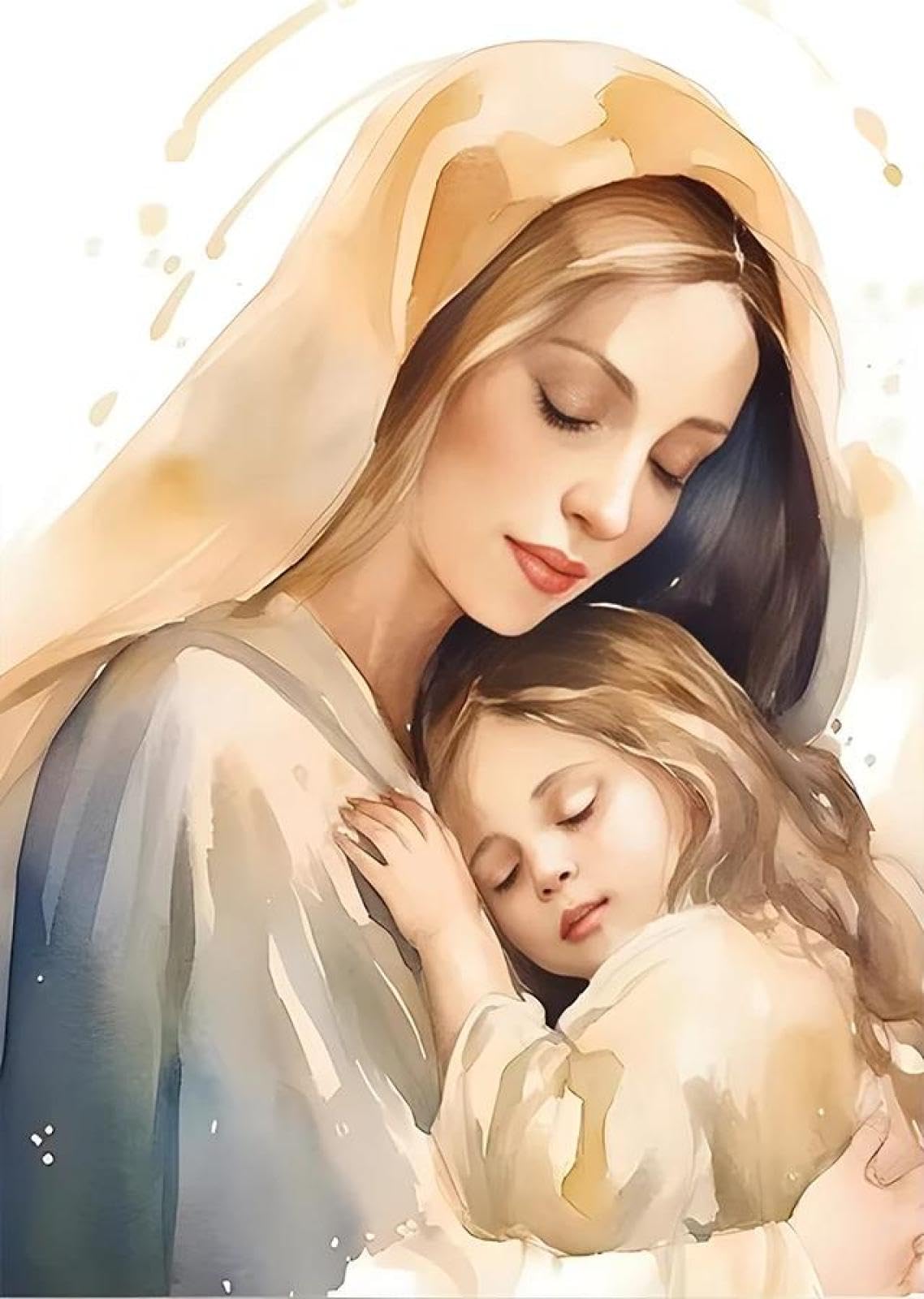 Baibexing Vintage Blessed Virgin Mary With The Child Catholic Christian Prayer Art Poster Canvas Painting Wall Prints Picture Home Decor A3 21X30Cm Unframed