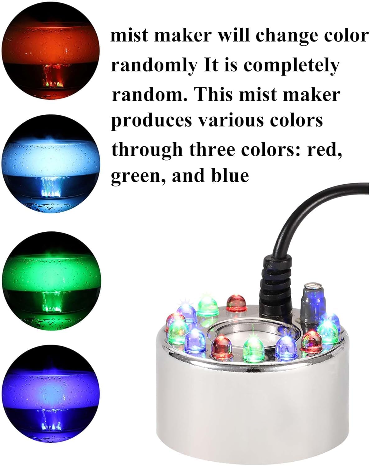 SP Electron Mist Maker Fogger Small Ultrasonic Fog Machine Fountain Halloween Cauldron Mister Fogger Water Garden Pond Foggers Air Humidifier with 12 LED Light Flashes for Party(Light, Alloy) - Image 4 thumbnail