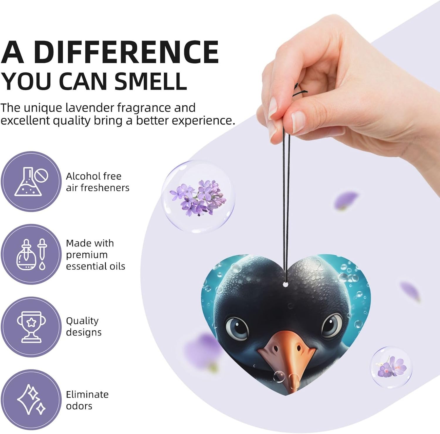 Big Eyed Penguin Car Air Fresheners Cards Set of 4 Pieces, Long-Lasting Auto Aromatherapy Tablets Gifts Car Rearview Mirror Pendant Hanging Scented Cards for Wardrobe Bathroom image 5