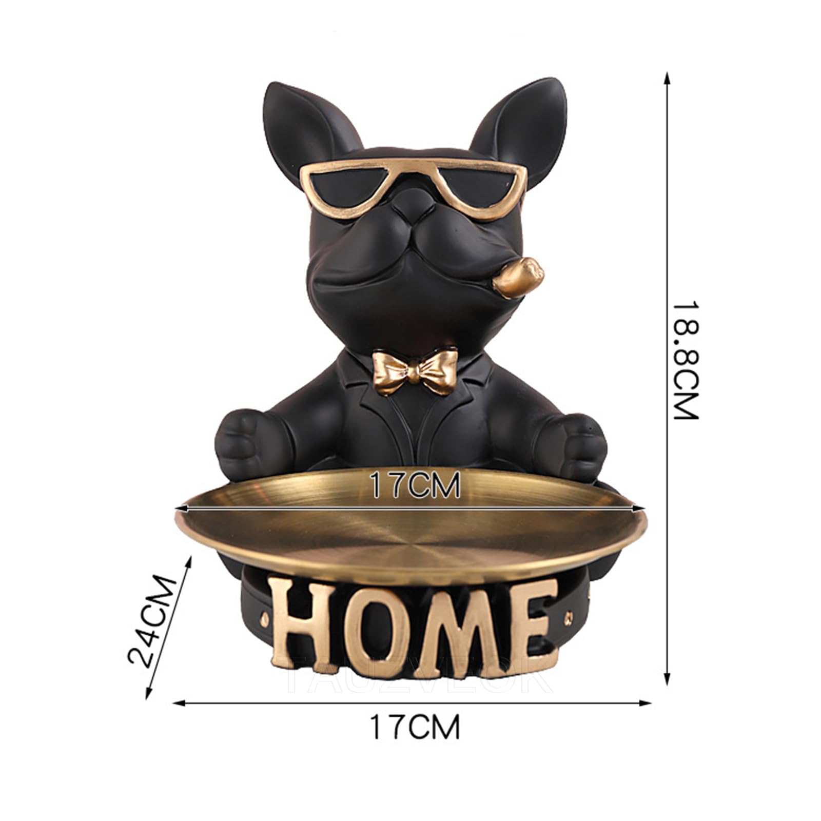 Hars Franse bulldog dienblad standbeeld, bulldog snoep schotel sleutelhouder kom, opslag ornament sculptuur voor kantoor bureau huisdecoratie beeldjes entree tafel decor (klimmen, zwart