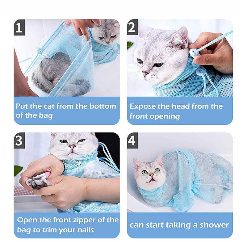 Image of Acxico 2 Pcs Cat Grooming Bath Bag Mesh Cat Washing Bag Biting Restraint for Pet Bathing Nail Trimming