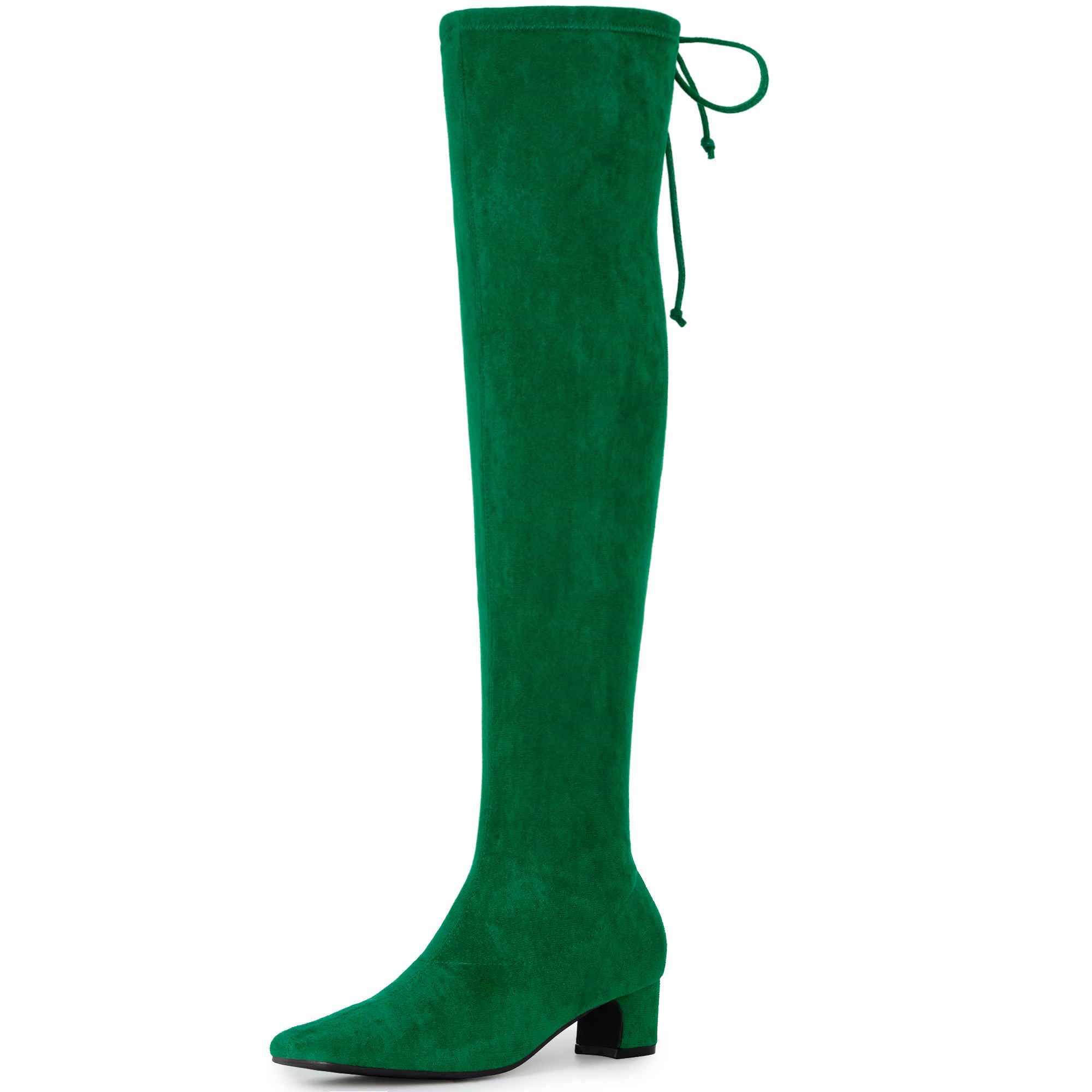Perphy Square Toe Comfy Thigh High Boots Stretch Over the Knee Boots for Women