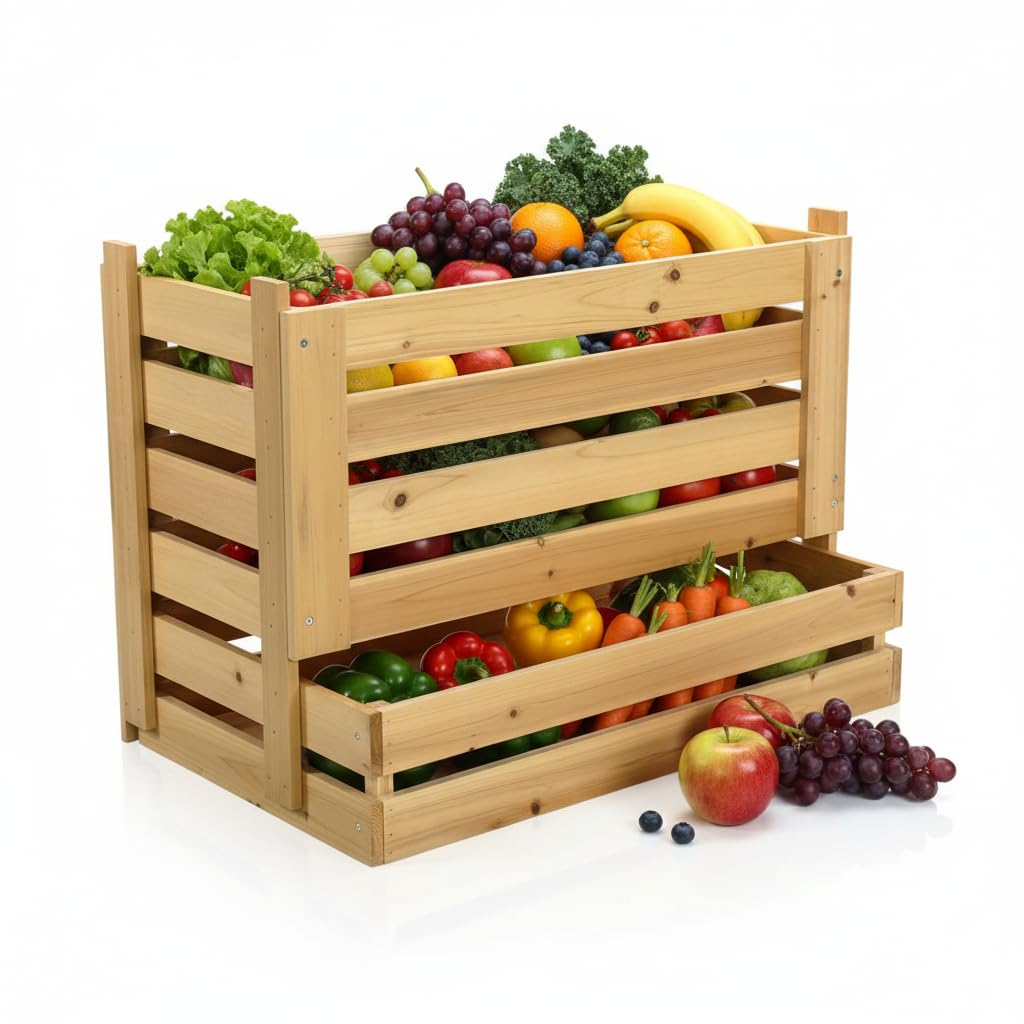 Cageot De Rangement En Bois Massif Froeschl – Boîte De Stockage Pour Fruits, Légumes Et Pommes De Terre – 4250759869052