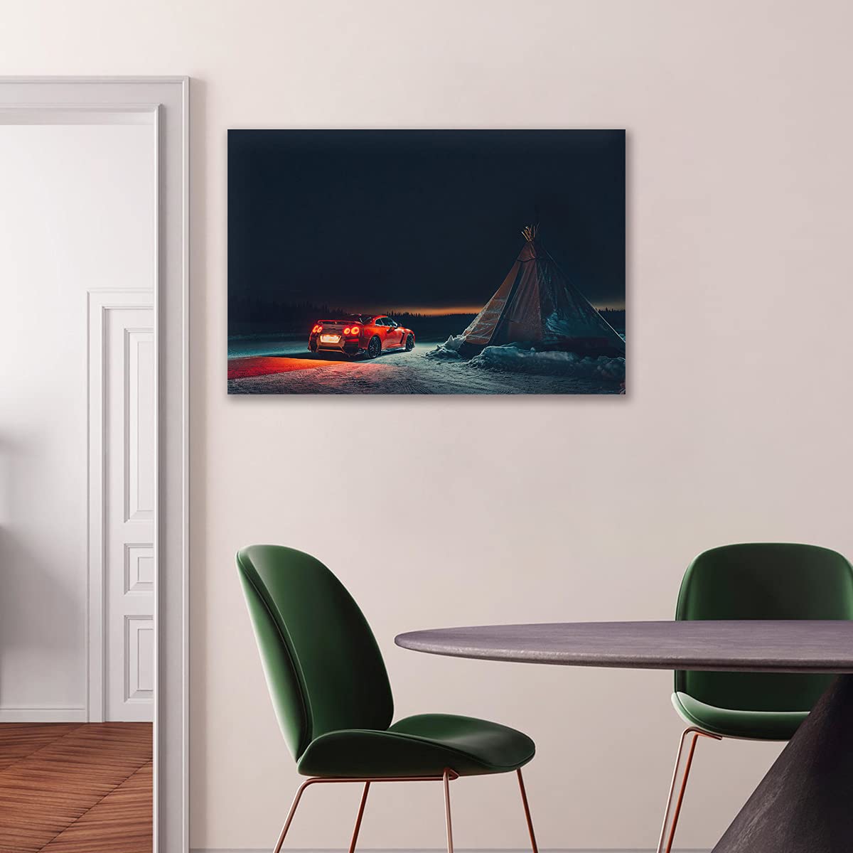 Five-Seller Pintura Moderna Nissan GTR Red Supercar Camping Pared Arte Deportes Coches Carteles Lienzo Impreso para Dormitorio Decoración De Habitación (1,60_x_90_cm(con Marco))