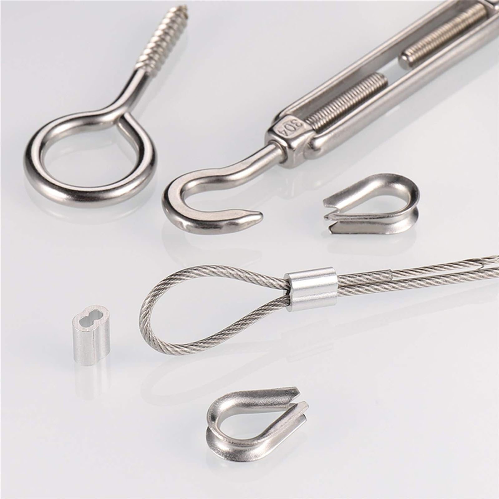 Cable Acero, Cable de Acero 56 unids/Set 50 Metros de Acero Recubierto de PVC Cuerda de Alambre Flexible Cuerda de Alambre Suave Transparente de Acero Inoxidable tendedero diámetro 2mm Kit
