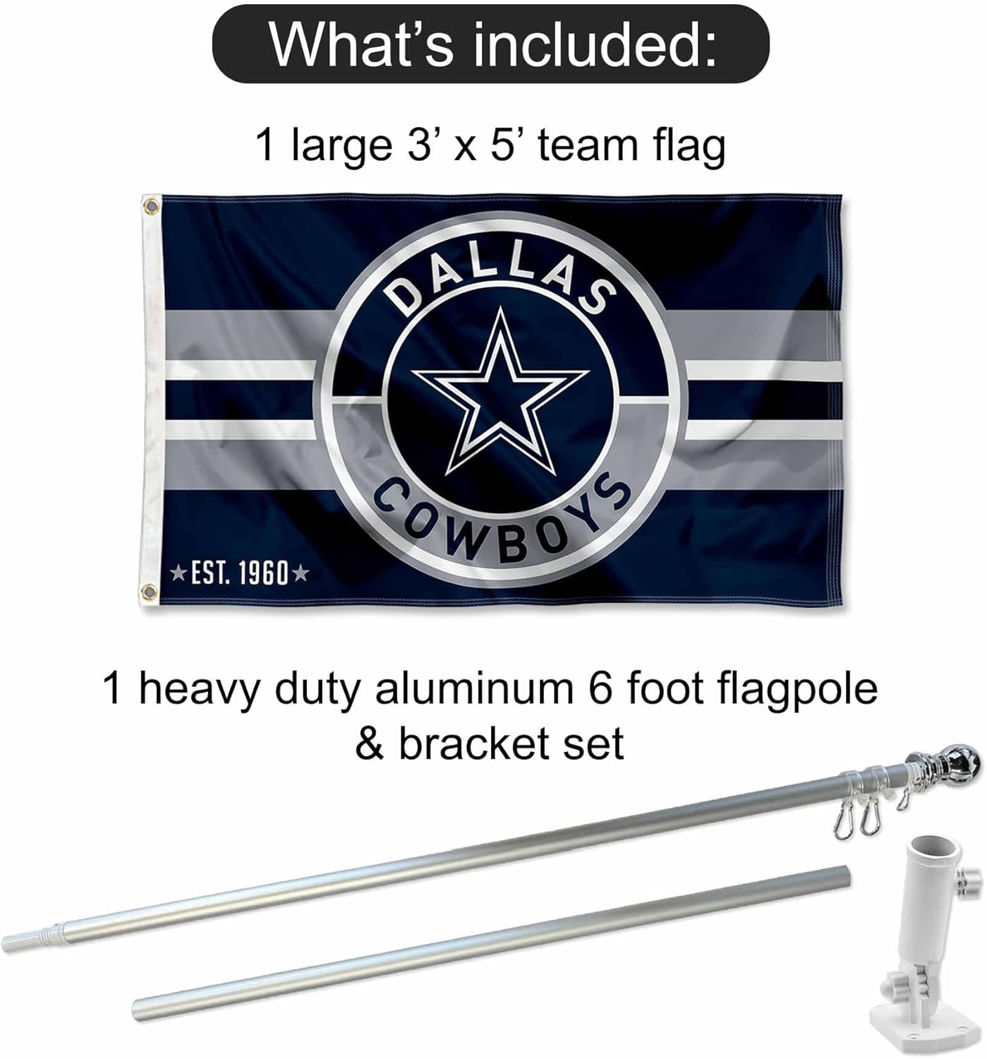 Dallas Cowboys Patch Logo Flag Pole and Bracket Mount Kit - Image 2