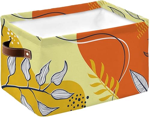 Tropical Plants Storage Basket for Organizing Shelves, Collapsible Storage Bins Boxes with Handle, Yellow Orange Blue Modern Geometric Abstract Art
