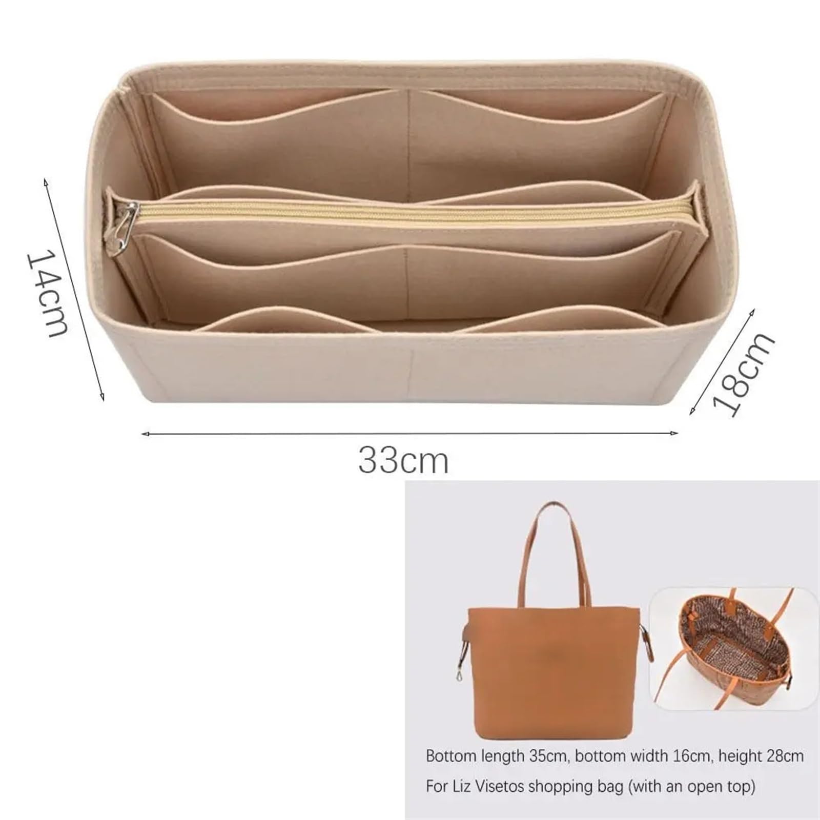 2 Stück Filz-Taschen-Organizer-Einsatz, Filz-Einsatz, Liner, Geldbörse, Organizer, Tasche, Handtasche, Tragetasche, Innentasche für Handtaschen(Beige-3)