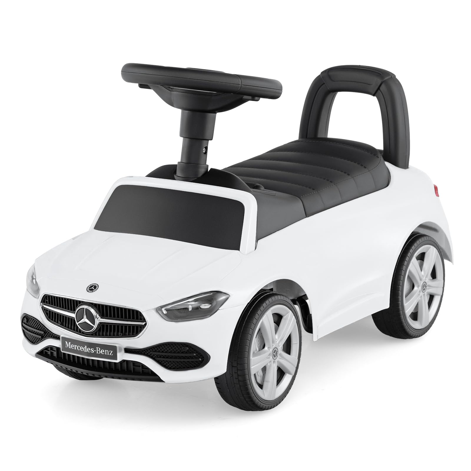 COSTWAY Ride on Car, Mercedes-Benz Licensed Toddler Foot to Floor Sliding Walker with Horn & Engine Sound, Under-Seat Storage, Push Along Cars for 12-36 Months (White)