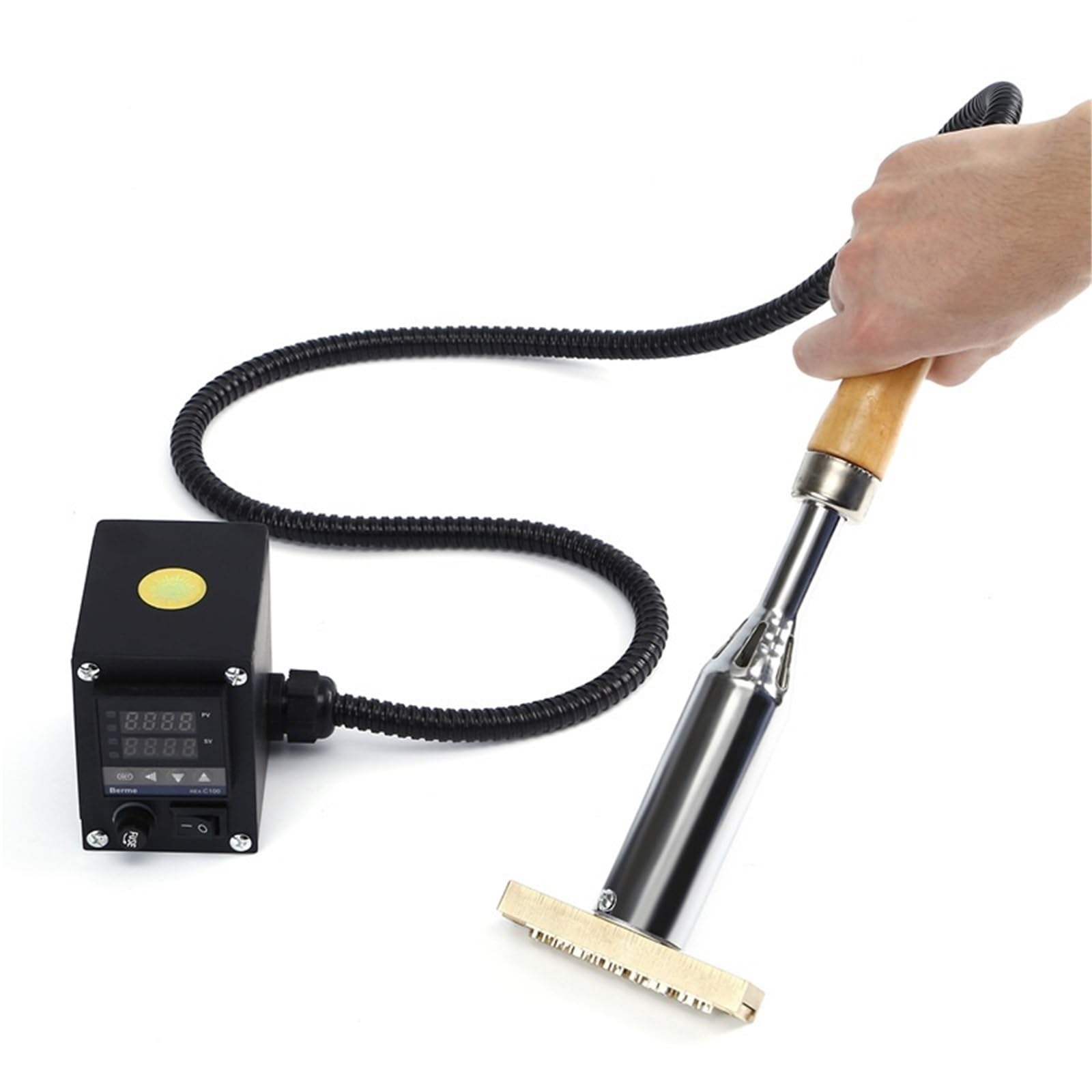 300-W-Handstempelmaschine mit Digitalanzeige und Holzgriff, inklusive Lötkolben for Leder, Papier, Holz Verpackungen,Reibungsloser Betrieb(No Control)