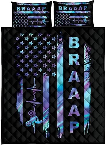 Miniatura 5 de OhaPrints Dirt Bike Motocross Heart Beat Us Bandera Estadounidense Estilo de deportes extremos para niños, manta y fundas de almohada, juego de ropa