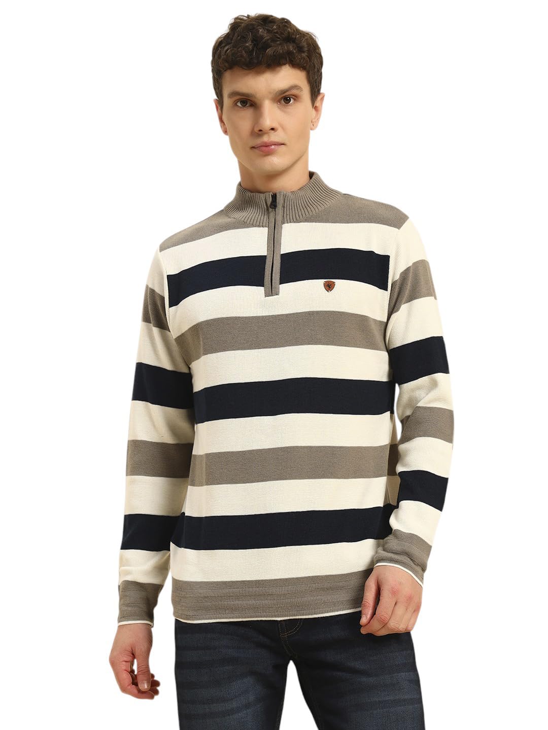 cantabil Sweater for Men l Winter Wear Acrylic Fabric Zipper Closure Mock Neck Regular Fit Striped Pattern (P_MSWL00116)-picture-35