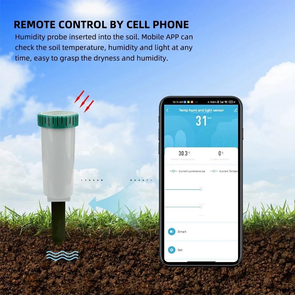 Zigbee 4 in 1 Bodentester für Solarlicht/Temperatur/Luftfeuchtigkeit, Feuchtigkeitssensor, Monitor, Fernbedienung für Gartenarbeit, einfache Installation, einfach zu bedienen