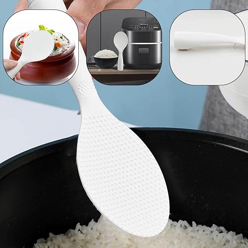Miniatura 4 de 2 cucharas antiadherentes para servir arroz, pala de arroz, resistente al calor, color blanco