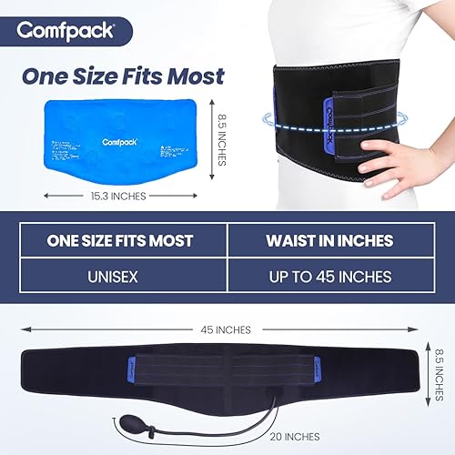 Miniatura 8 de Bolsa de hielo de espalda para el dolor de espalda baja con bomba de aire de compresión, soporte lumbar con paquete de gel de terapia fría caliente,