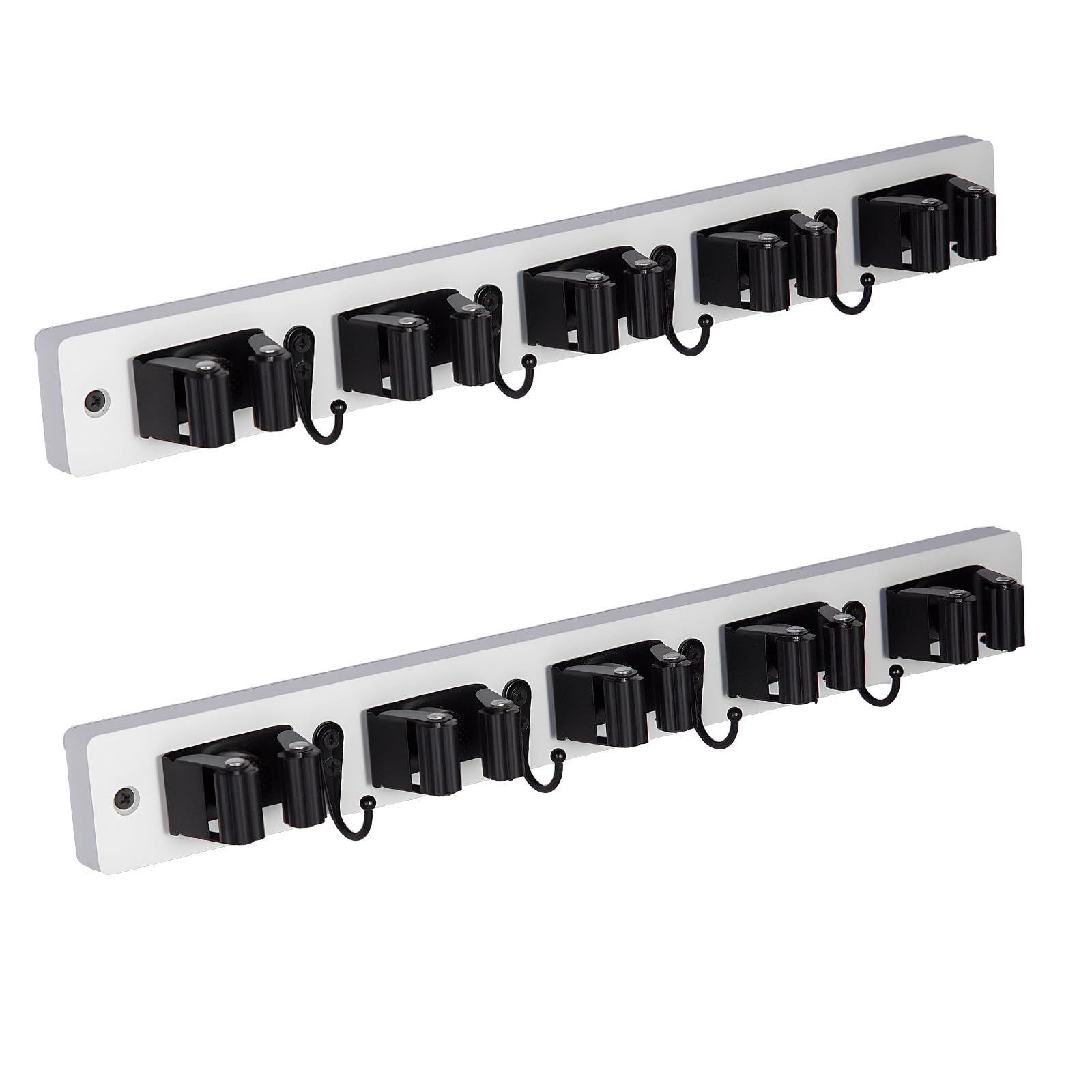 Photo 1 of 2 Pack Broom Holder Wall Mount With 5 Slots & 4 Hooks?Rustic Wood Broom & Mop Hanger?Wall Mounted Garden & Garage Tool Storage Organizer Rack for Closet Laundry Room or Kitchen Wall Decor White