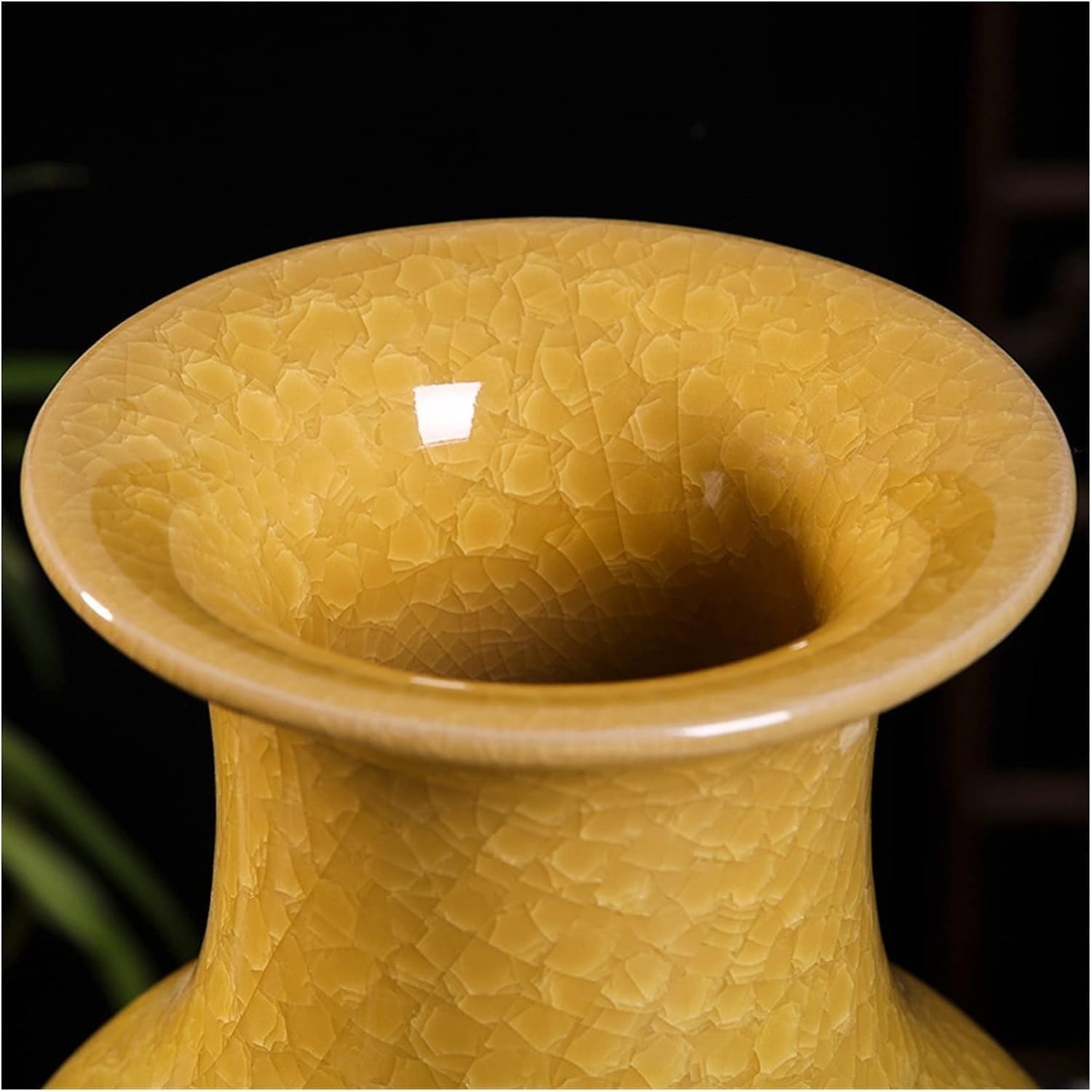 Ceramiczny antyczny oficjalny piec Ziyu kawałek żółty rękodzieło dekoracja wazon (z pękniętym jadeitem)