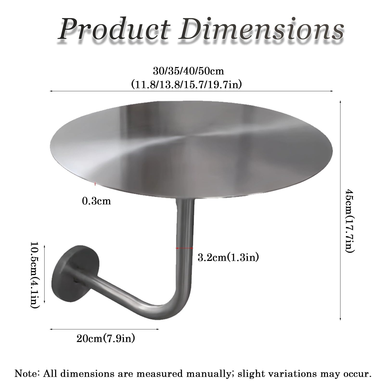 Table Murale Ronde Acier Inox 304, Support L Fixe, 30-50cm Base 45cm | Acier Inox 304 Brossé, Comptoir Bar Café & Salon de Thé, for Gain d'Espace au Sol(40cm)